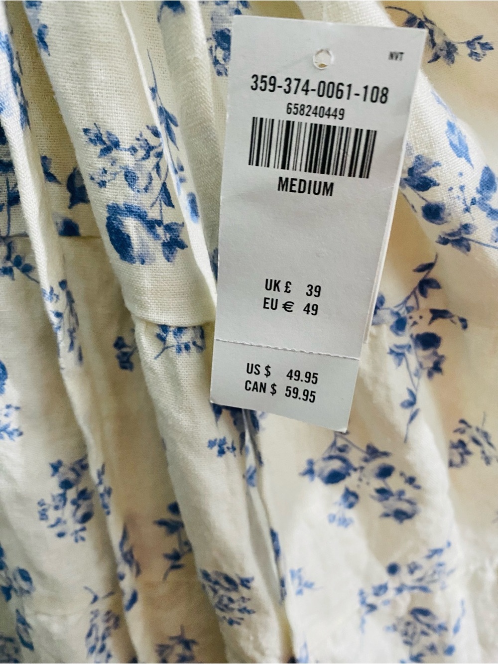 New Y2K Hollister White Linen Blue Floral Milkmaid Open Back Mini Dress Medium - Picture 14 of 15